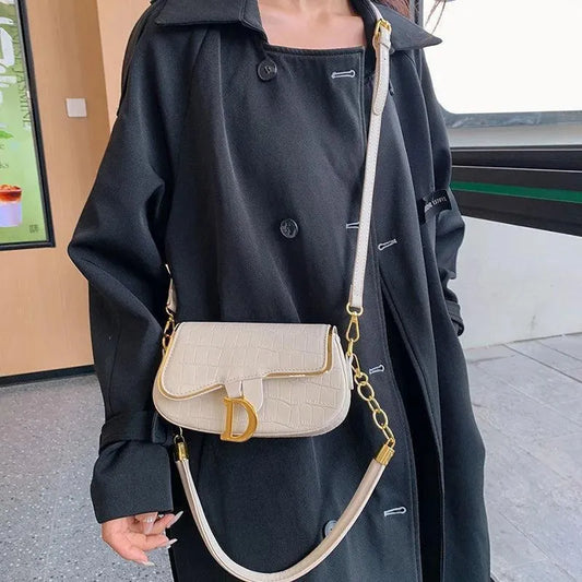 Elegant White Crocodile Rexine Shoulder Bag