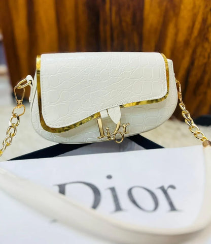 Elegant White Crocodile Rexine Shoulder Bag