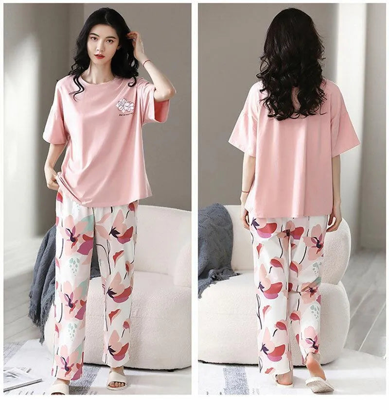 Floral Jersey Night Suit: Elegant Loungewear