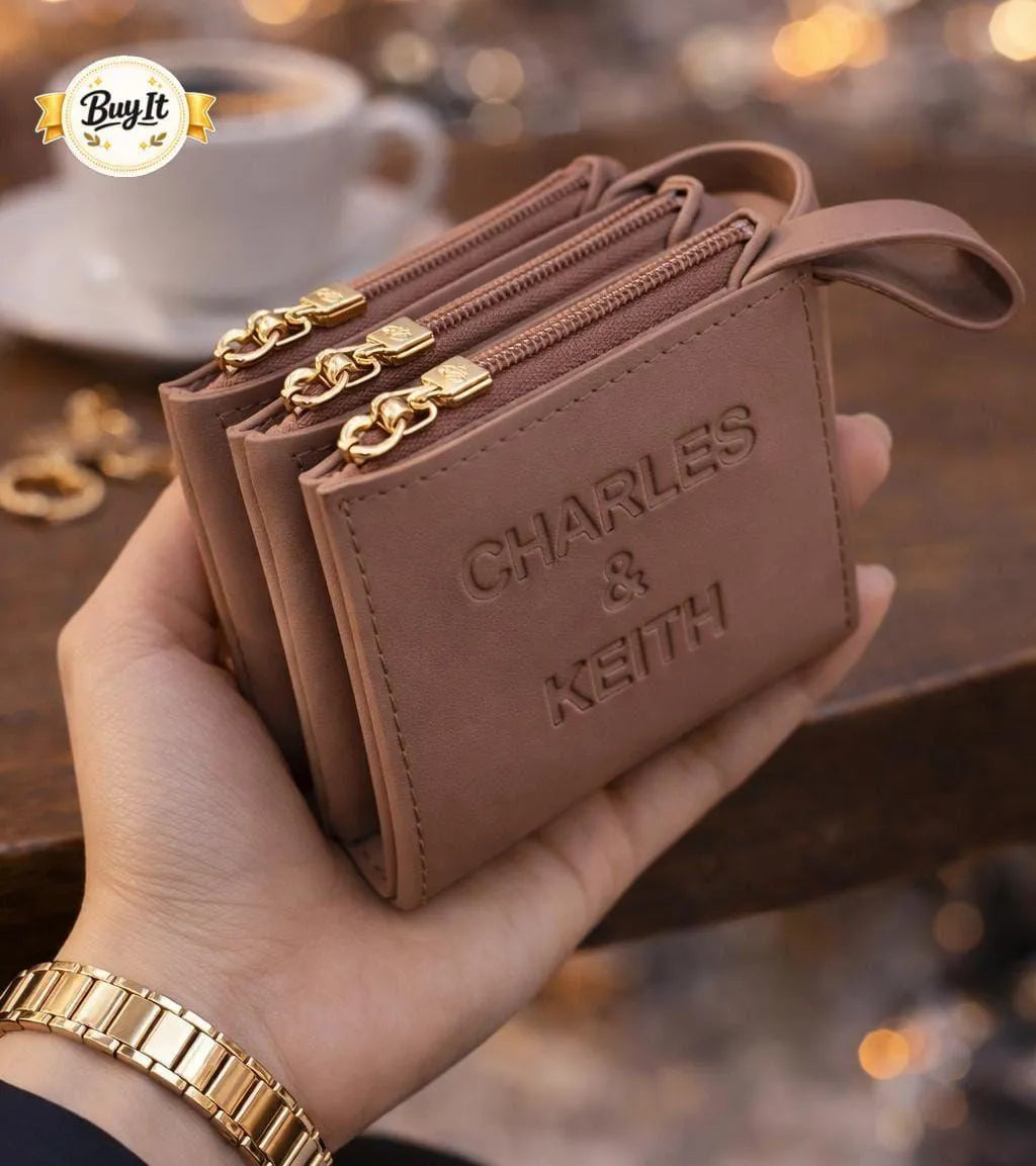 Charles & Keith Pink Leather Wallet 3 Pockets 4x5 Inch