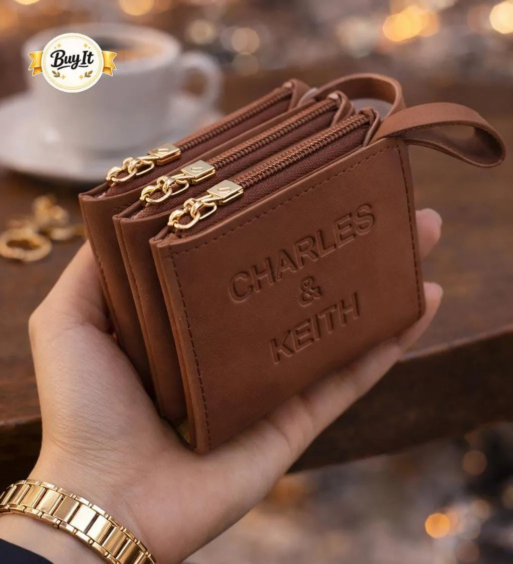 Charles & Keith Pink Leather Wallet 3 Pockets 4x5 Inch