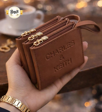 Charles & Keith Pink Leather Wallet 3 Pockets 4x5 Inch