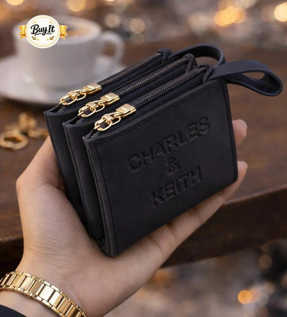 Charles & Keith Pink Leather Wallet 3 Pockets 4x5 Inch