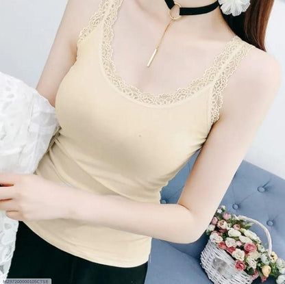 Sophisticated Lace-Trim Beige Camisole: Summer Elegance