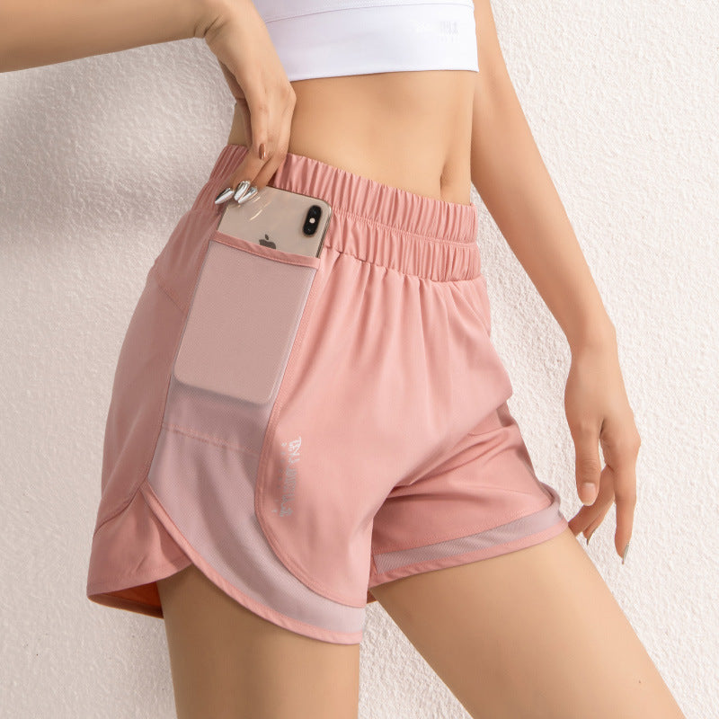 Women High Waist Mesh Running Shorts Quick Dry Double Pocket