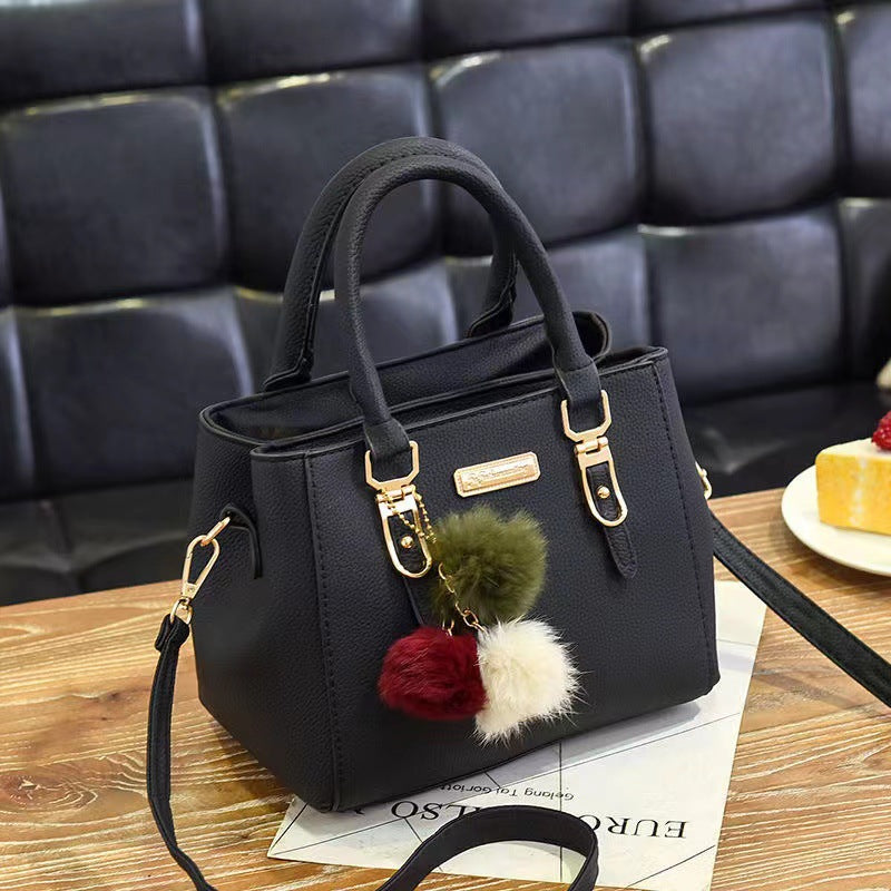 Women's Handbag with Pom Pom Charm Shoulder Crossbody