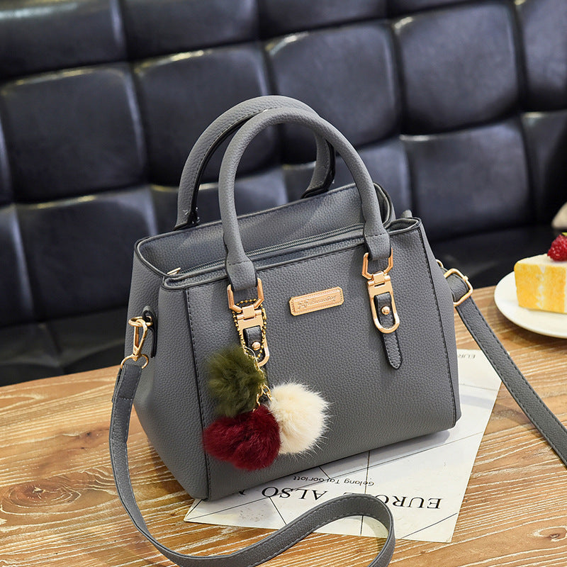 Women's Handbag with Pom Pom Charm Shoulder Crossbody