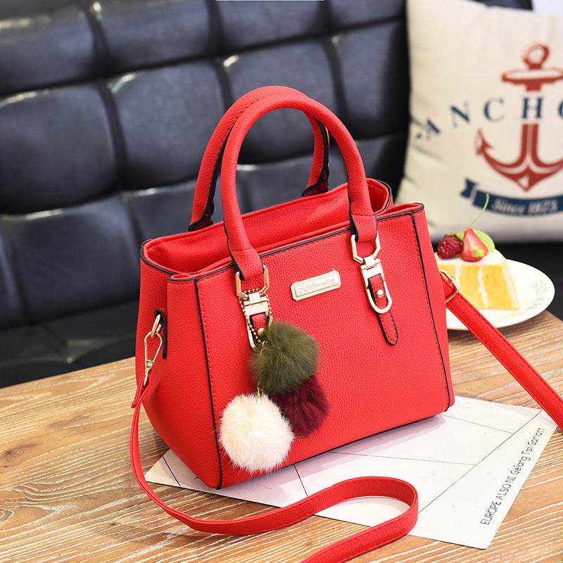 Women's Handbag with Pom Pom Charm Shoulder Crossbody