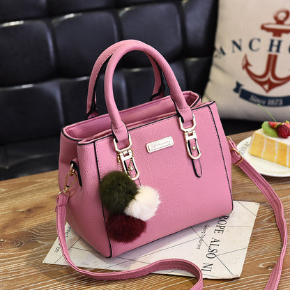 Women's Handbag with Pom Pom Charm Shoulder Crossbody