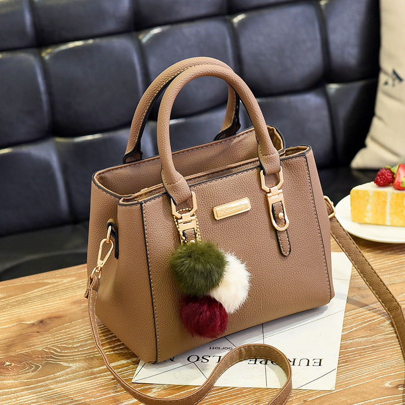 Women's Handbag with Pom Pom Charm Shoulder Crossbody