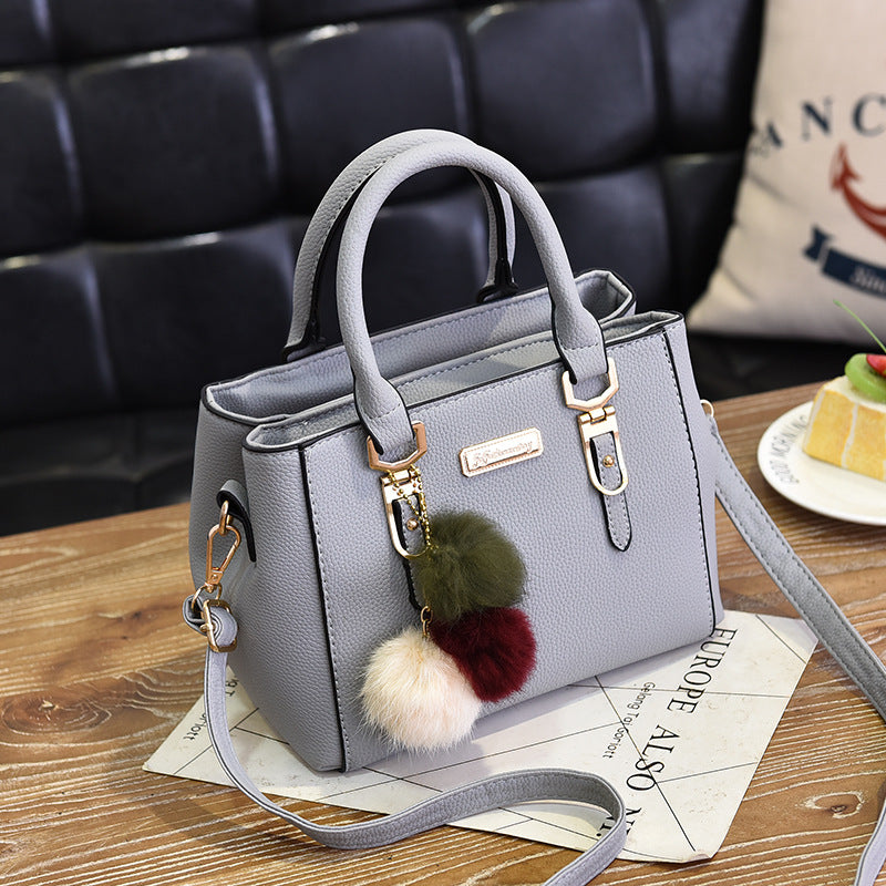 Women's Handbag with Pom Pom Charm Shoulder Crossbody