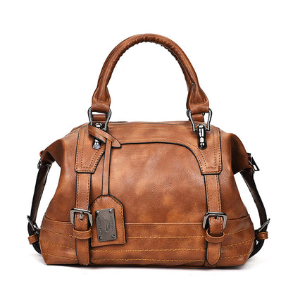 Retro Waxed Leather Boston Handbag: Timeless Elegance