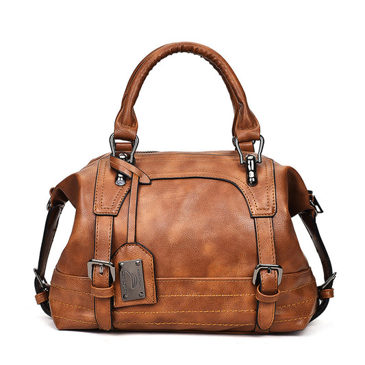 Retro Waxed Leather Boston Handbag: Timeless Elegance