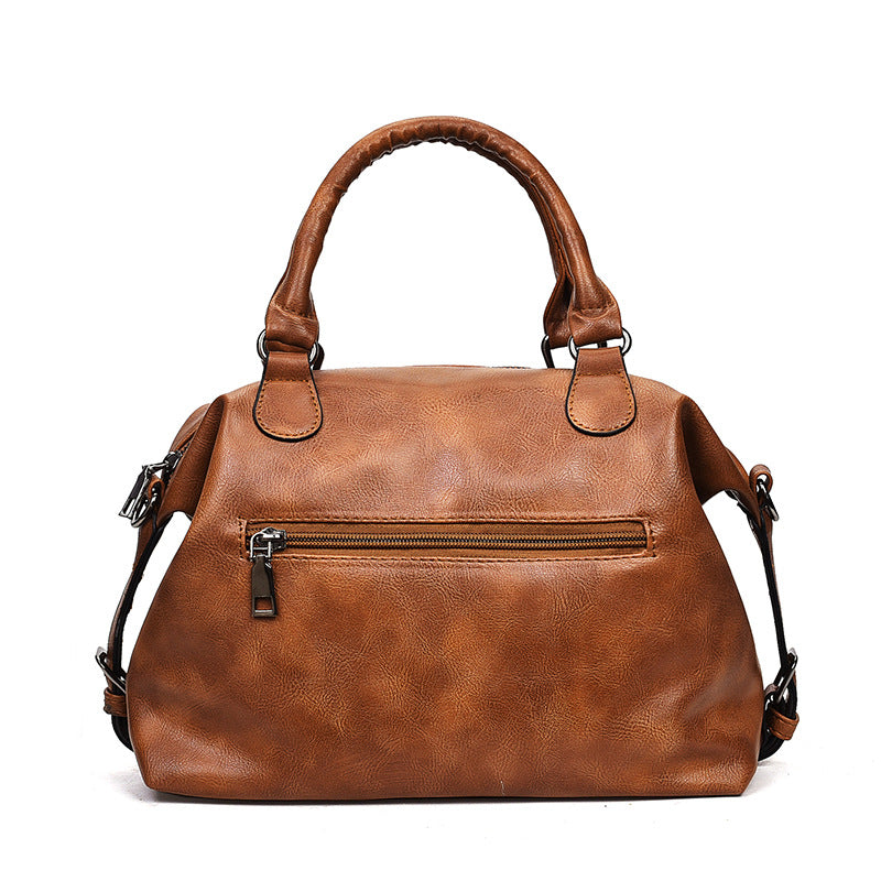 Retro Waxed Leather Boston Handbag: Timeless Elegance