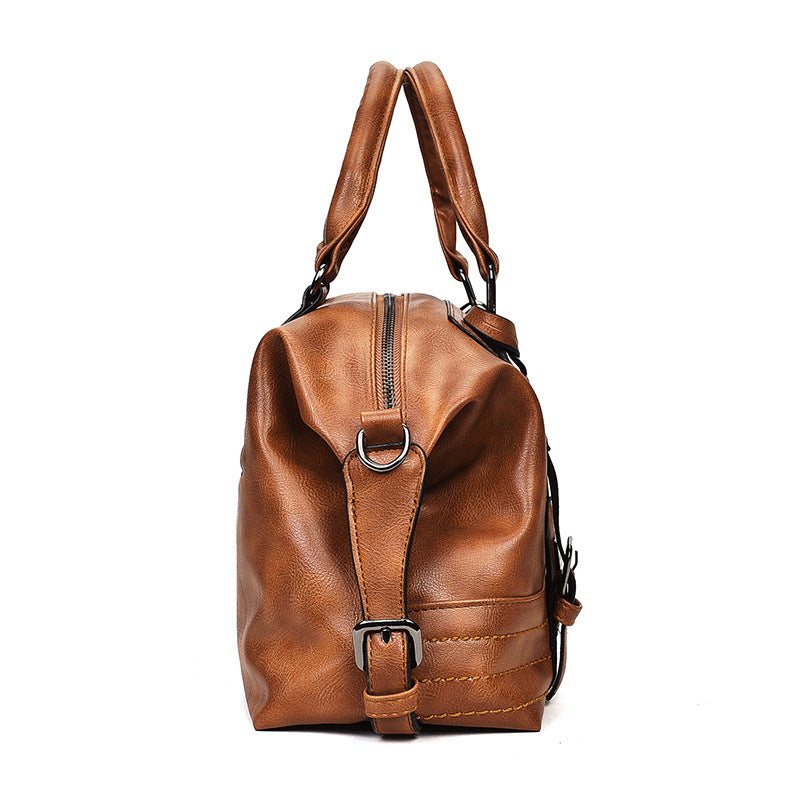 Retro Waxed Leather Boston Handbag: Timeless Elegance