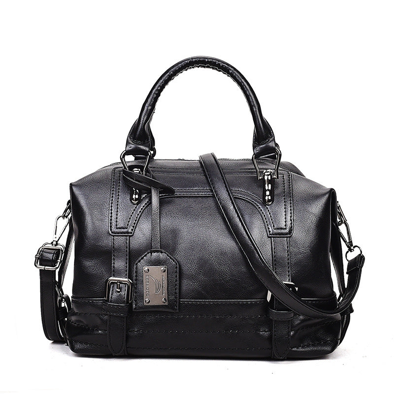 Retro Waxed Leather Boston Handbag: Timeless Elegance