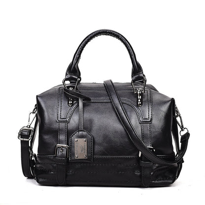 Retro Waxed Leather Boston Handbag: Timeless Elegance