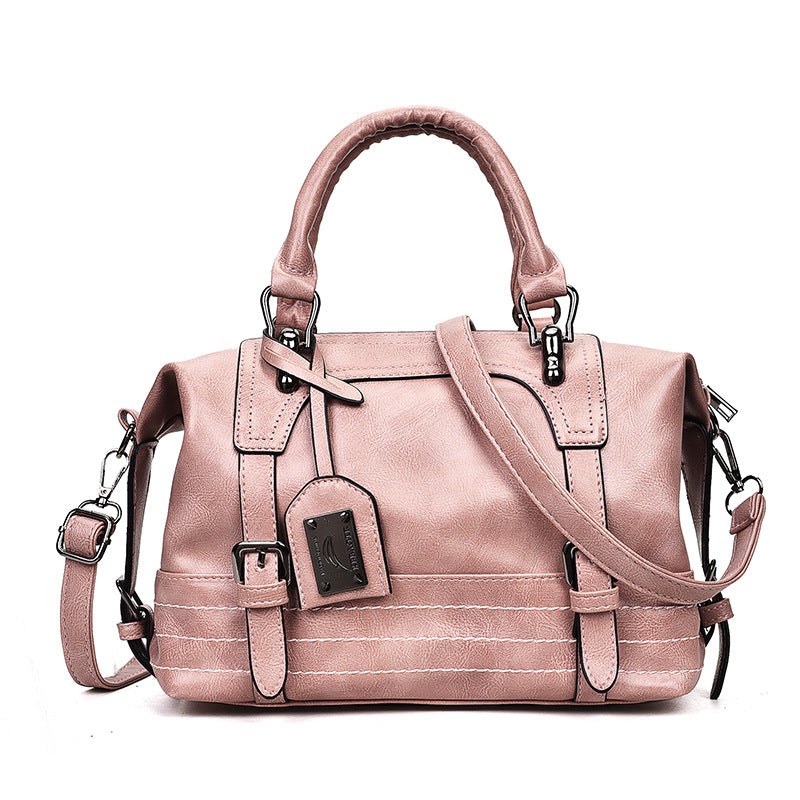 Retro Waxed Leather Boston Handbag: Timeless Elegance