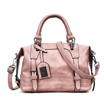 Retro Waxed Leather Boston Handbag: Timeless Elegance