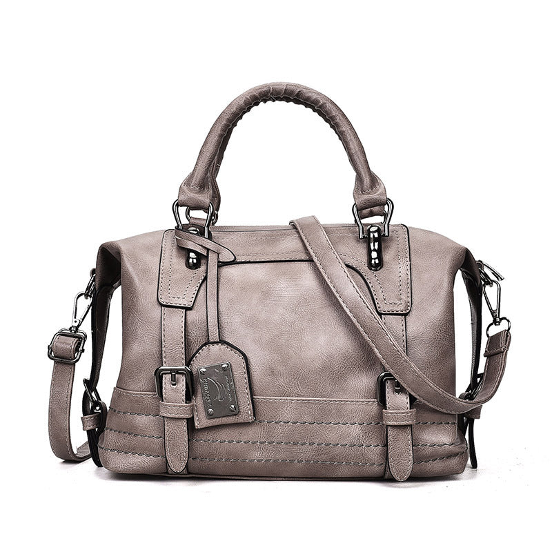 Retro Waxed Leather Boston Handbag: Timeless Elegance