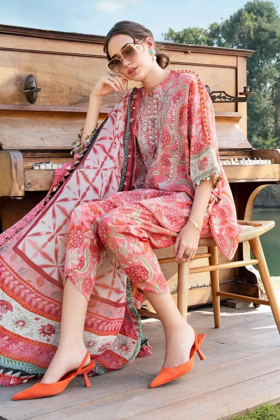 Vibrant Pink 3-Piece Digital Print Lawn Suit