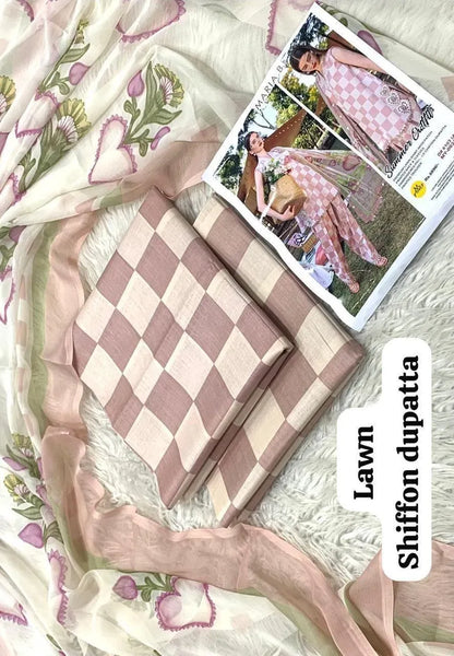 Elegant Pink 3-Piece Summer Lawn Ensemble