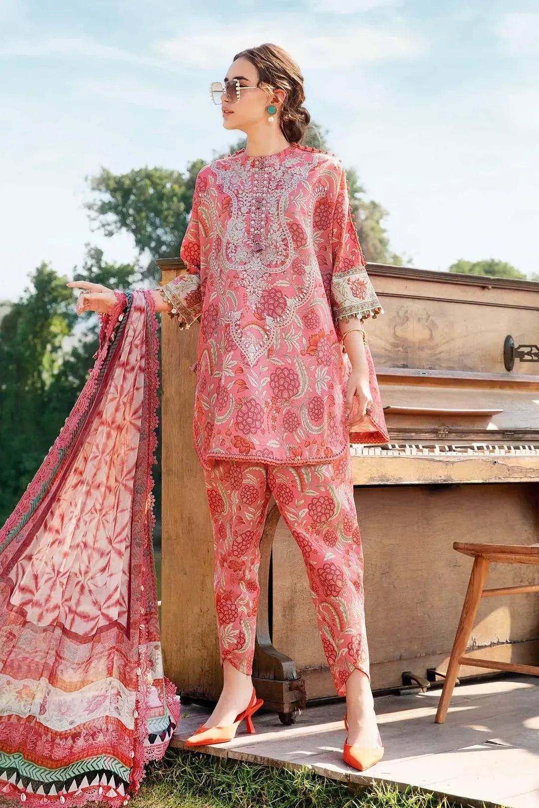Vibrant Pink 3-Piece Digital Print Lawn Suit