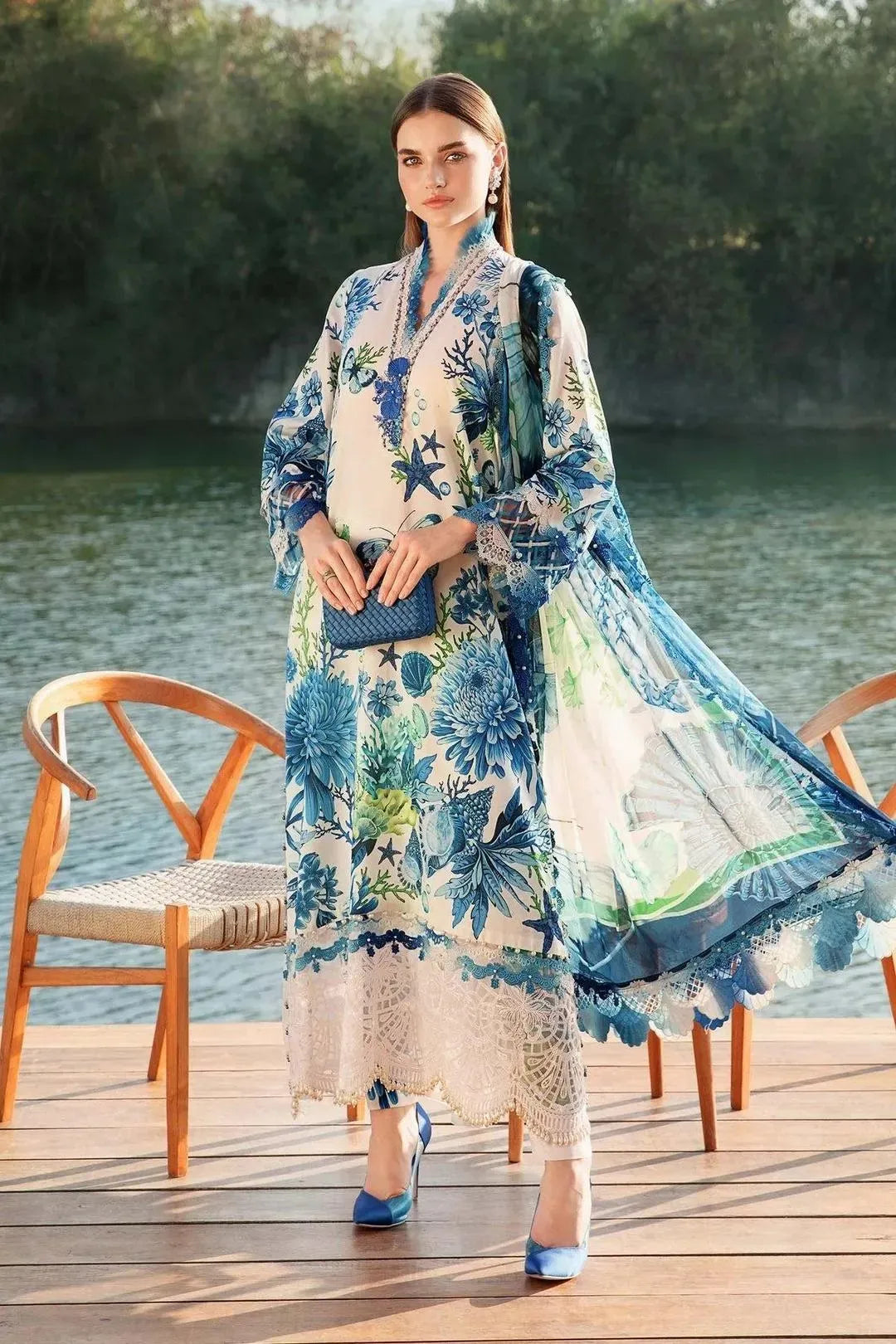 Premium blue 3-Piece Unstitched Digital Print Lawn Collection