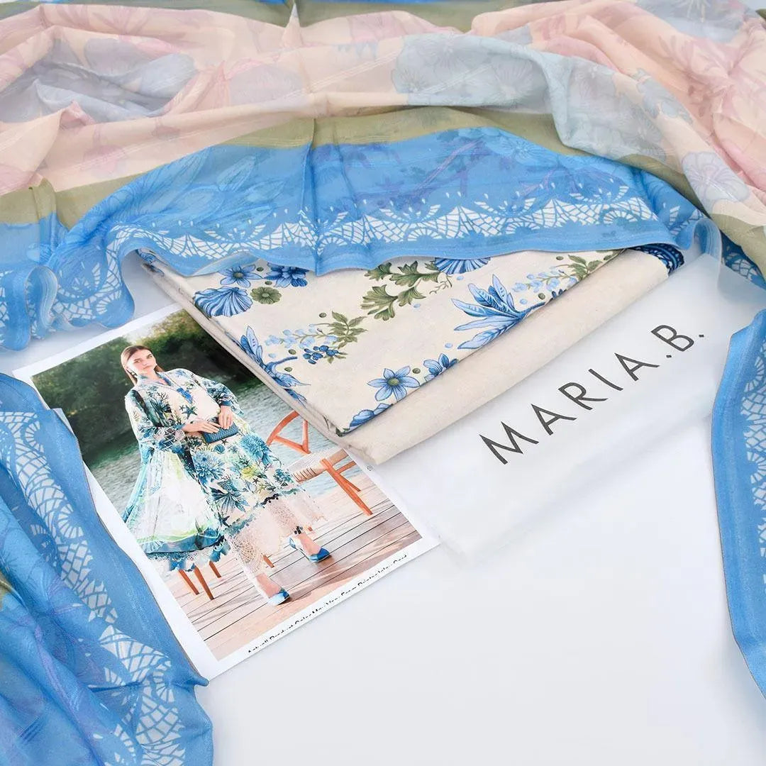 Premium blue 3-Piece Unstitched Digital Print Lawn Collection